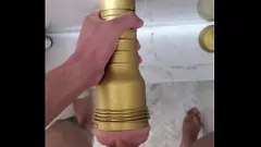 Play Horny BBC Servicing a Pocket Pussy in the Shower: Black Male Masturbation